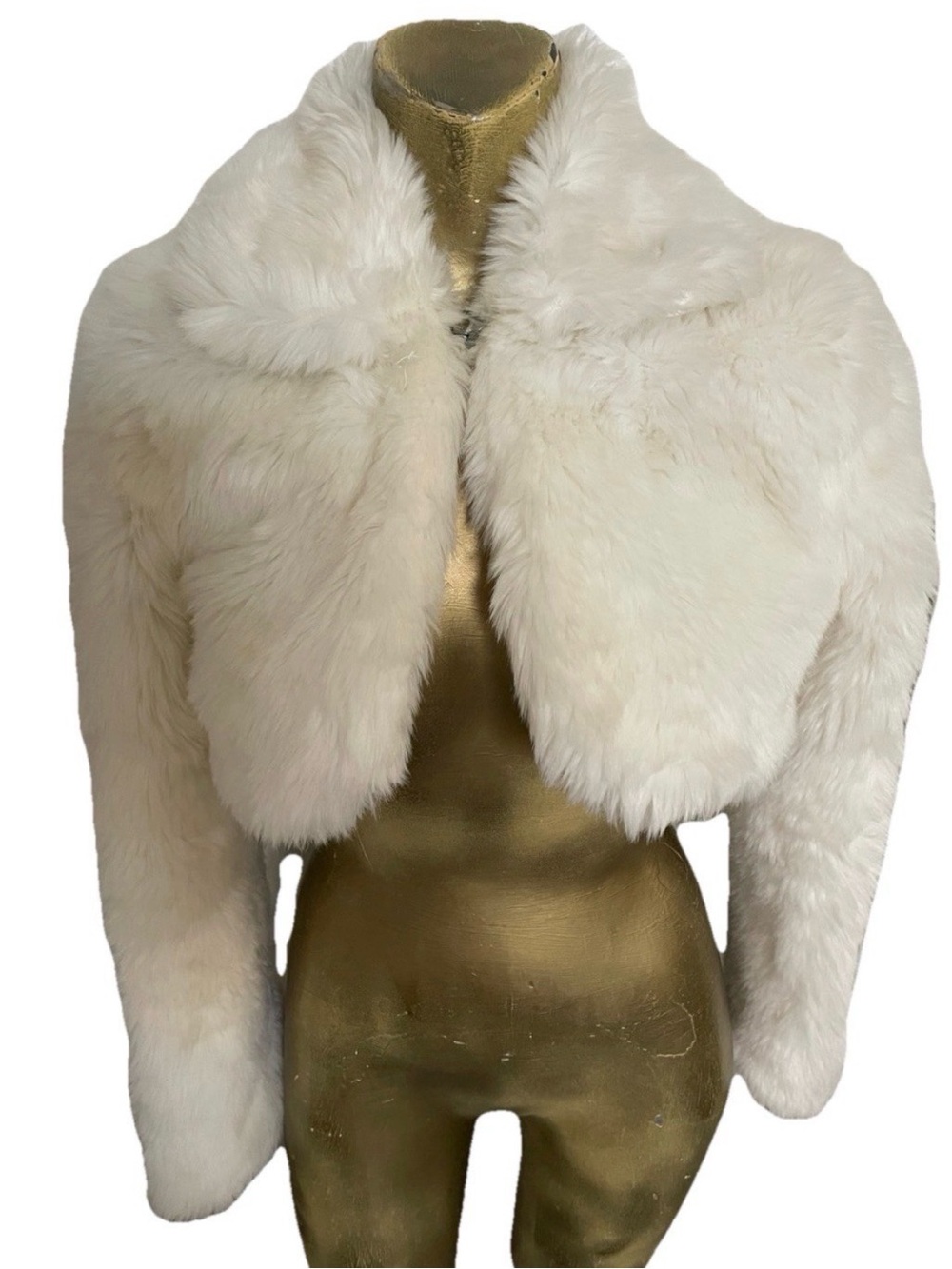NIKIBIKI California WHITE Faux Fur BOLERO Shrug Cropped JACKET size Medium